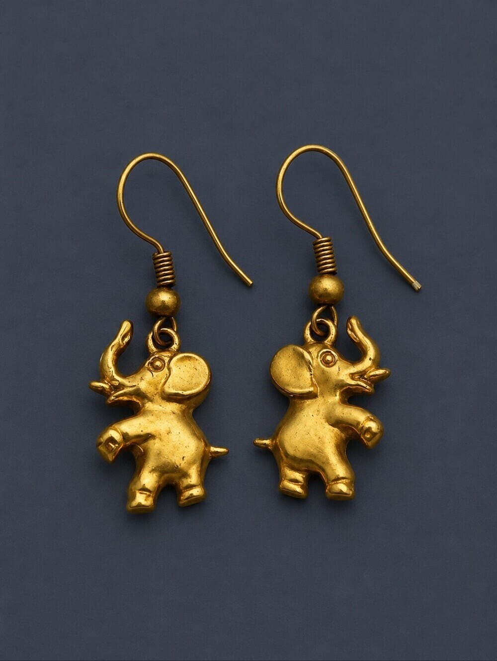 Vintage Goldtone Lucky Elephant Dangle Hook Earrings